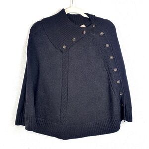Orvis Wool & Cashmere Black Knit Buttoned Poncho No Arm Holes, One Size Fits All